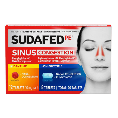 Sudafed PE Day and Night Sinus Congestion Tablets, 20 Ea